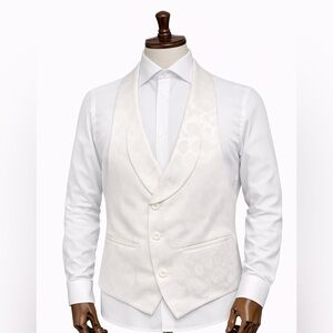 Men’s Ivory Tuxedo Vest Shawl Collar Wedding Waistcoat Size M